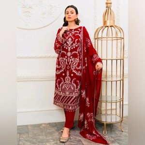 Heavy Faux Georgette With Embroidery Work With Moti Latkan Border Suit
